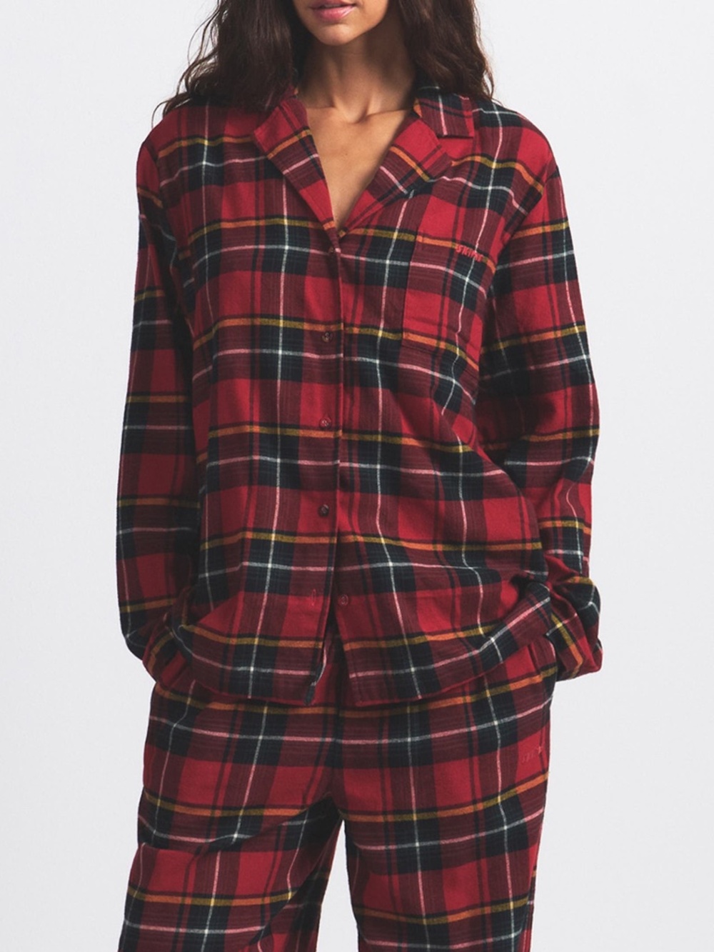 SKIMS FLANNEL PAJAMA TOP SHIRT WOMEN'S SIZE M 100% COTTON